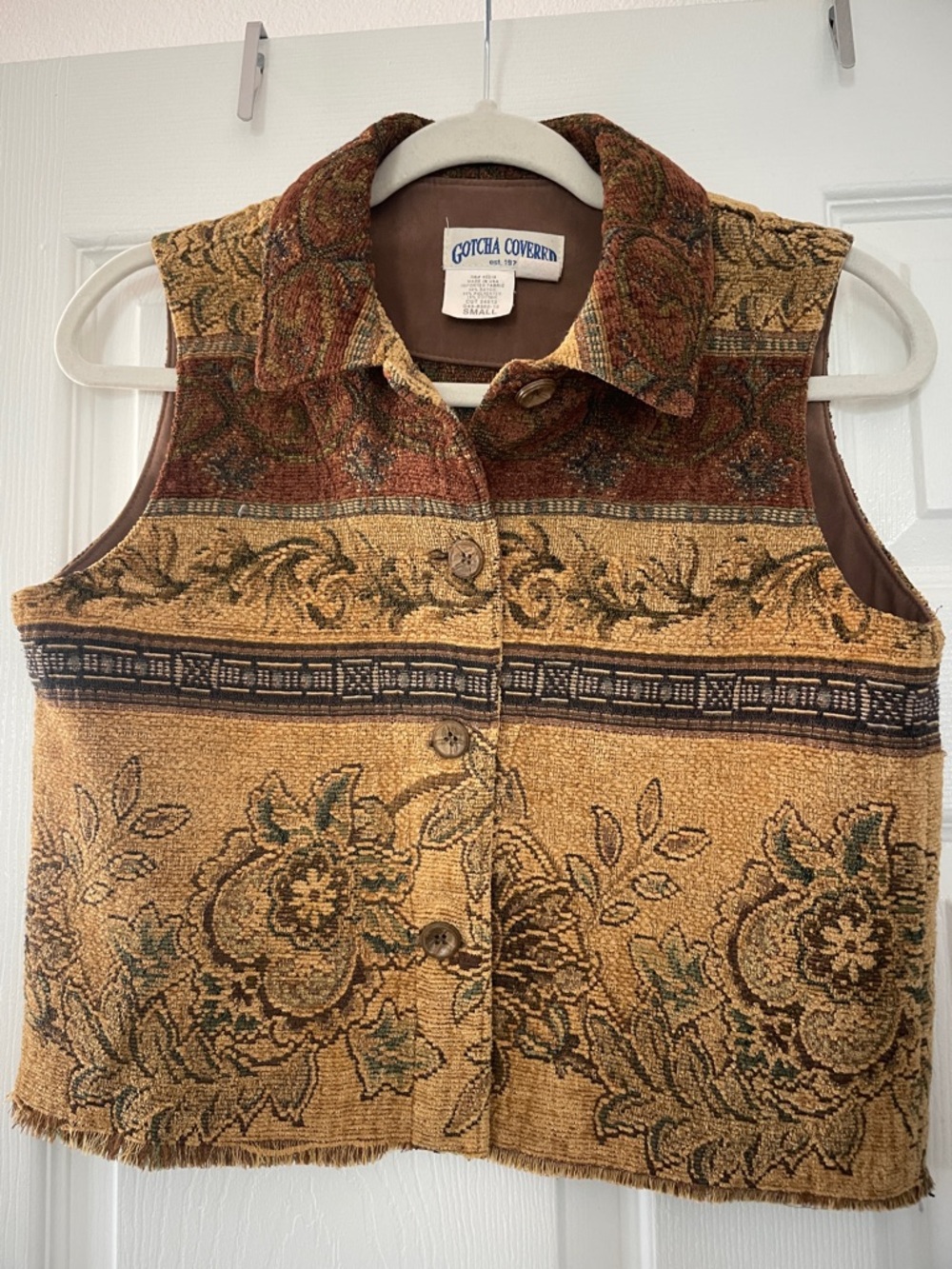 Gotcha Covered Tapestry Floral Vest in Mustard & Brown